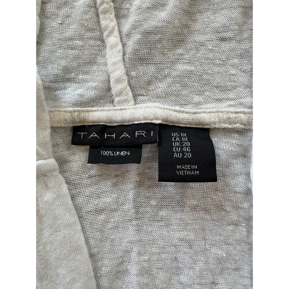 Tahari 100% Linen Open Front Cardigan Hooded Sz 1X Fisherman Coverup Coastal - Picture 3 of 5
